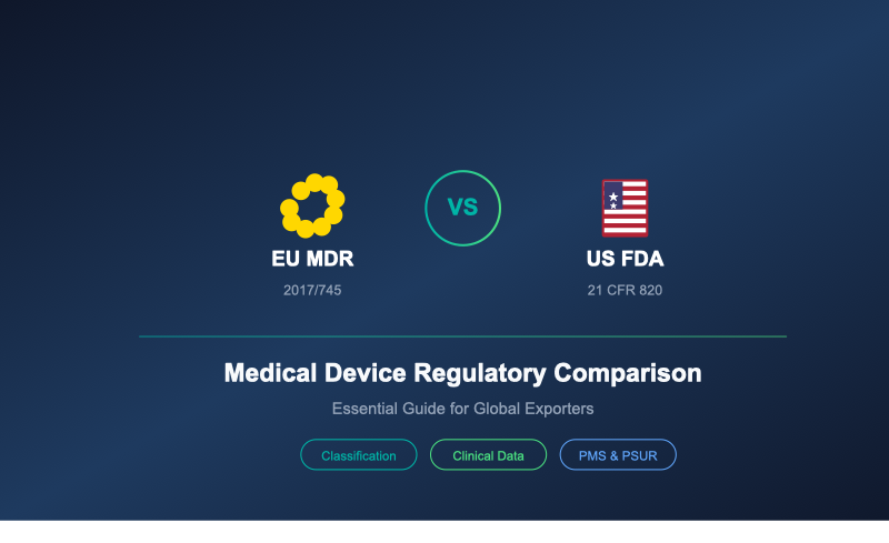 Side-by-side comparison of EU MDR and US FDA medical device regulations